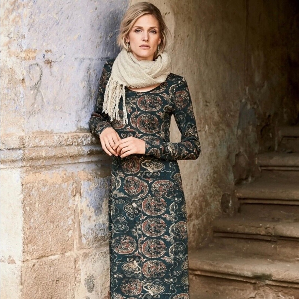 Peruvian Connection Knit Print Long Sleeve Maxi Dress